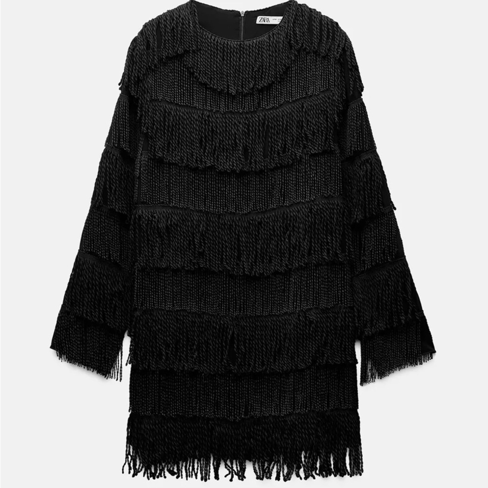 Zara Black Fringe Dress size XS NWT